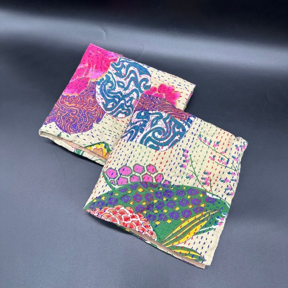 Decorative Throw Pillow Covers Cases Kantha Bright Floral Zipper Boho Eclectic - Picture 4 of 9